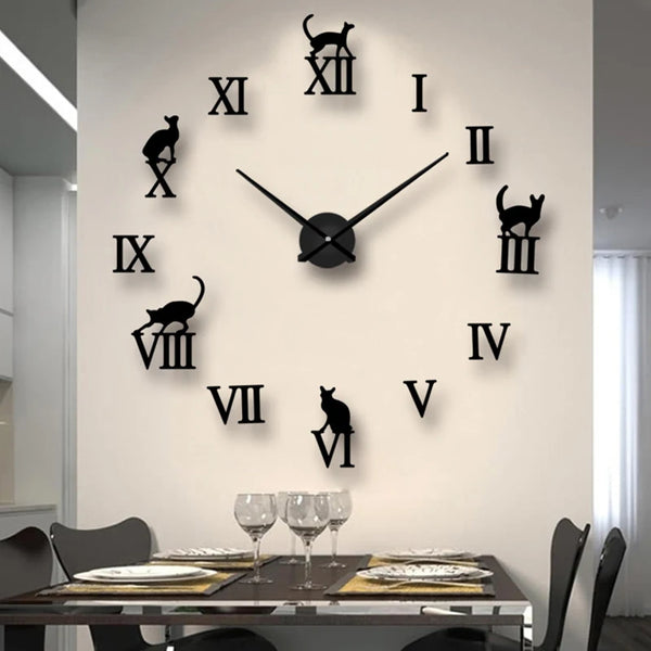 Large Quartz Wall Clock with 3D DIY Acrylic Mirror Stickers