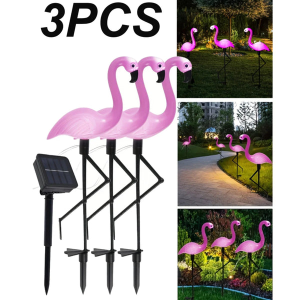 3PC Solar Flamingo Garden Lights for Pathway & Yard Decor