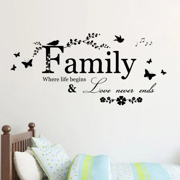 Family Love Never Ends Wall Decal for Home & Wedding Decor