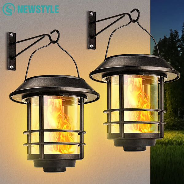 Solar Flame Hanging Lantern with Flickering Flames for Outdoor Decor