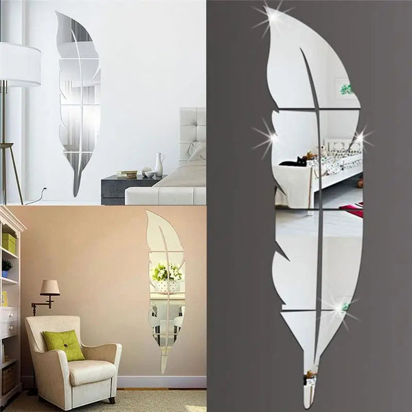 Mirror Feather Acrylic Wall Sticker