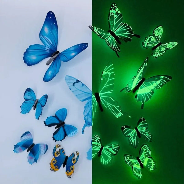 12Pcs 3D Luminous Butterfly Wall Stickers for DIY Home Decor