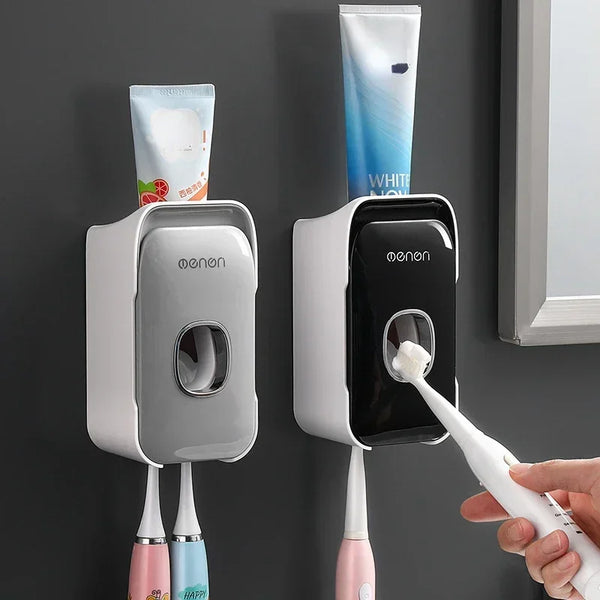 Automatic Toothpaste Dispenser with Wall-Mounted Toothbrush Holder