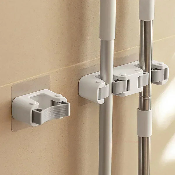 Mop & Broom Holder Rack with Wall-Mount Hooks