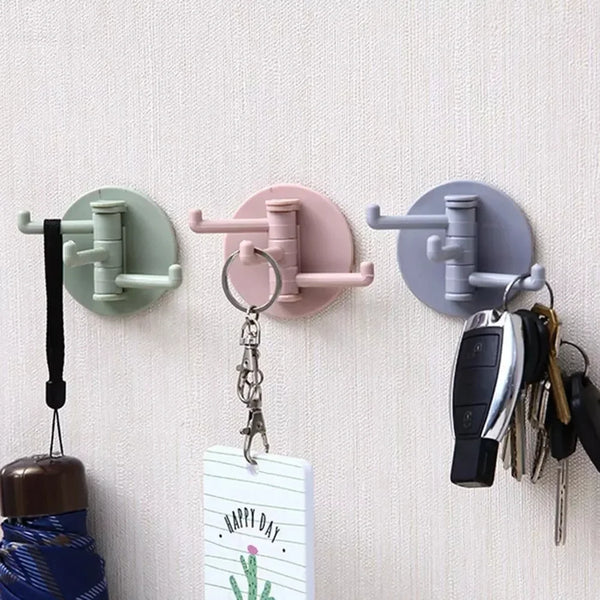 Self-Adhesive Wall Hook Rack with 3 Foldable Arms for Key & Coat Storage