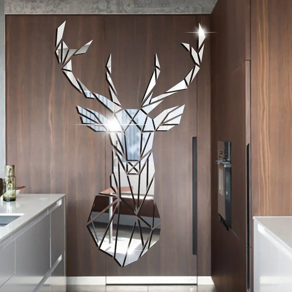 3D Deer Head Mirror Stickers for DIY Wall Art
