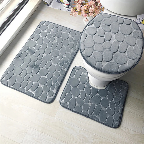 Set of 3 Soft Non-Slip Bathroom Mats with Toilet Lid Cover
